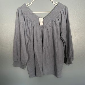 Maurices off the shoulder v neck top! Boho gray blue large new with tags
